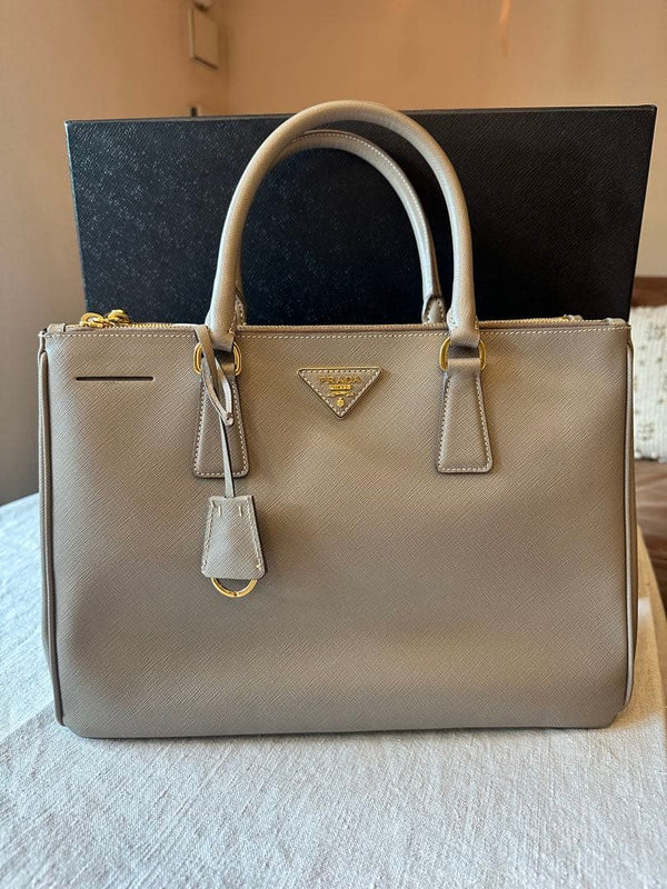 Prada Saffiano Lux BN2274 Tote Bag Saffiano Leather Greige Handbag