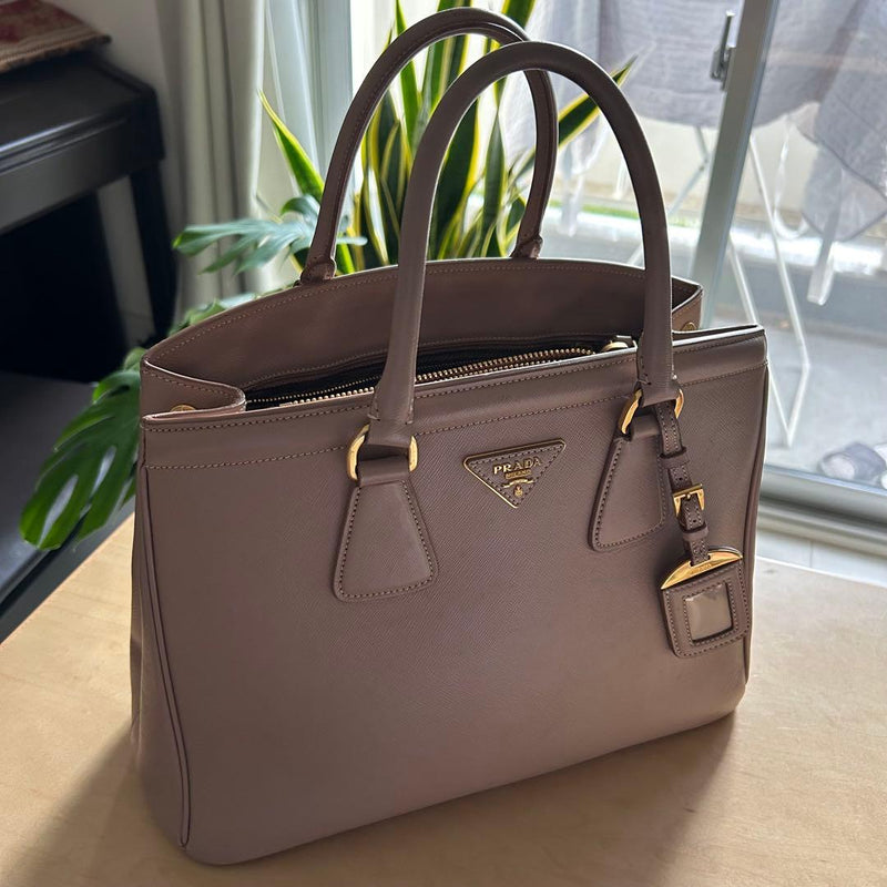Prada Saffiano Tote Bag Pink Leather Gold Hardware
