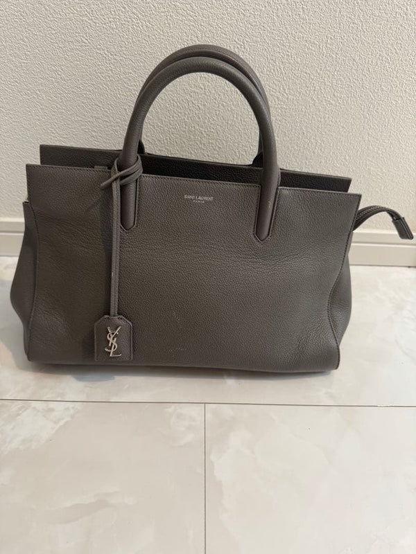 Ysl 2-Way Handbag Shoulder Bag Gray Leather