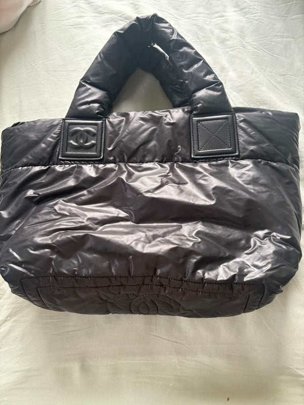 Chanel Coco Cocoon Tote Bag Black Quilted Nylon Silver Hardware