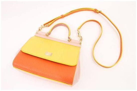 Dolce Gabbana Sicily Handbag Shoulder Bag Leather Yellow Orange Baby Pink