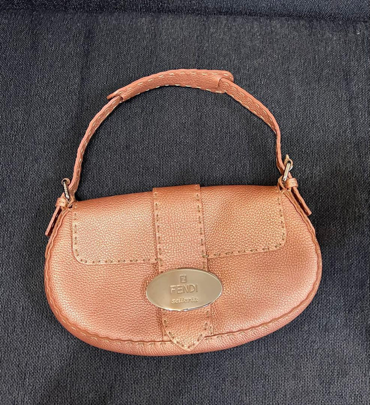 Fendi Selleria Baguette Shoulder Bag Pink Beige Leather