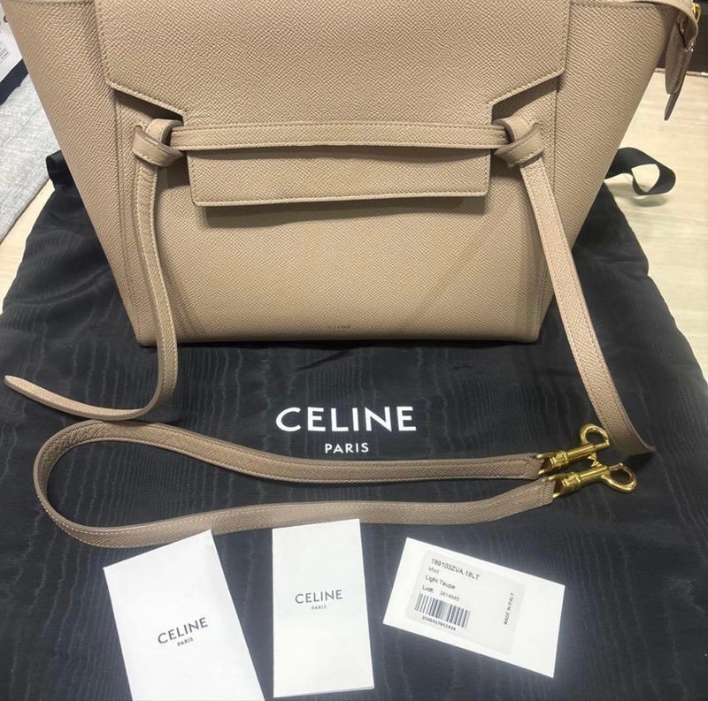 Celine Belt Bag Mini Handbag Taupe Leather Crossbody Shoulder Bag