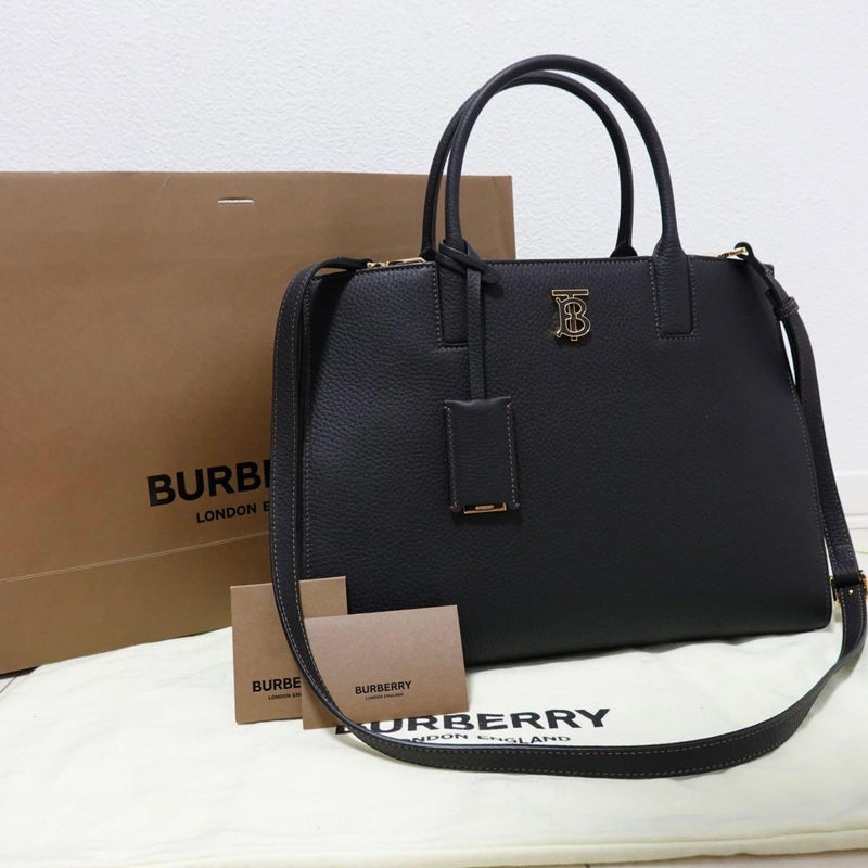 Burberry Sm Frances 8060974 1 2-Way Handbag Tote Black Calf Leather