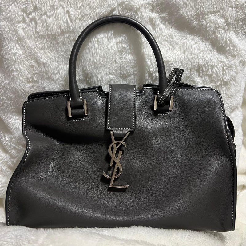 Saint Laurent Baby Cabas 2-Way Handbag Shoulder Bag Gray Leather
