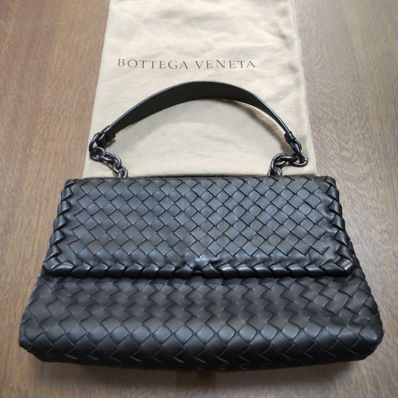 Bottega Veneta Intrecciato Olympia Shoulder Bag Black Leather
