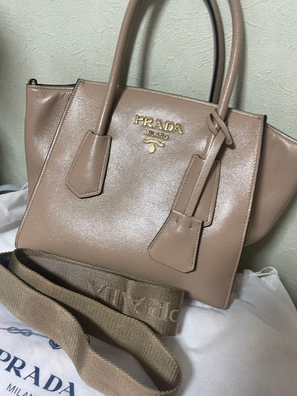 Prada Shoulder Bag Tote Handbag Black Nylon Leather