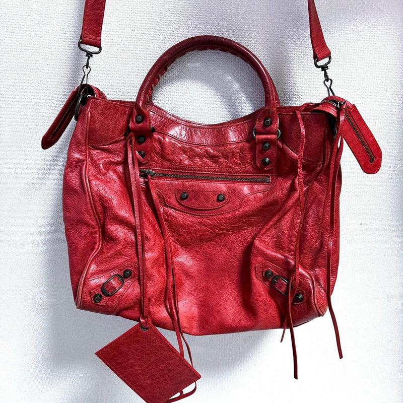 Balenciaga Classic City 235216 2-way Handbag Leather Red