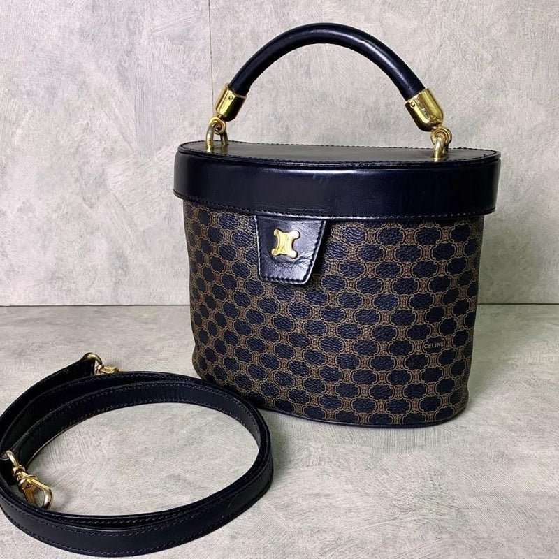 Celine Macadam Vanity Bag 2 Way Shoulder Bag Leather Pvc Gold Hardware Triomphe