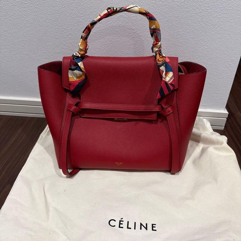 Céline Handbag Shoulder Bag Leather Red Hermès Twilly