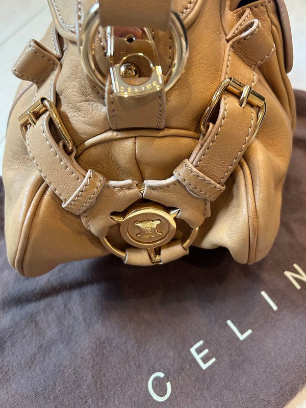Celine Handbag Shoulder Bag Beige Leather Gold Hardware