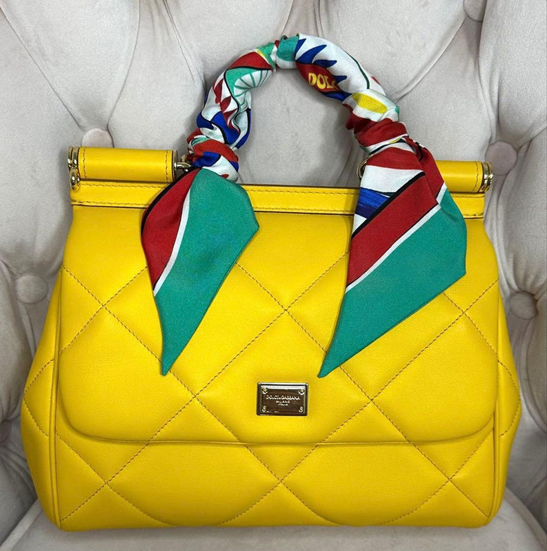 Dolcegabbana Sicily Handbag Quilted Leather Yellow Gold Hardware Scarf Set