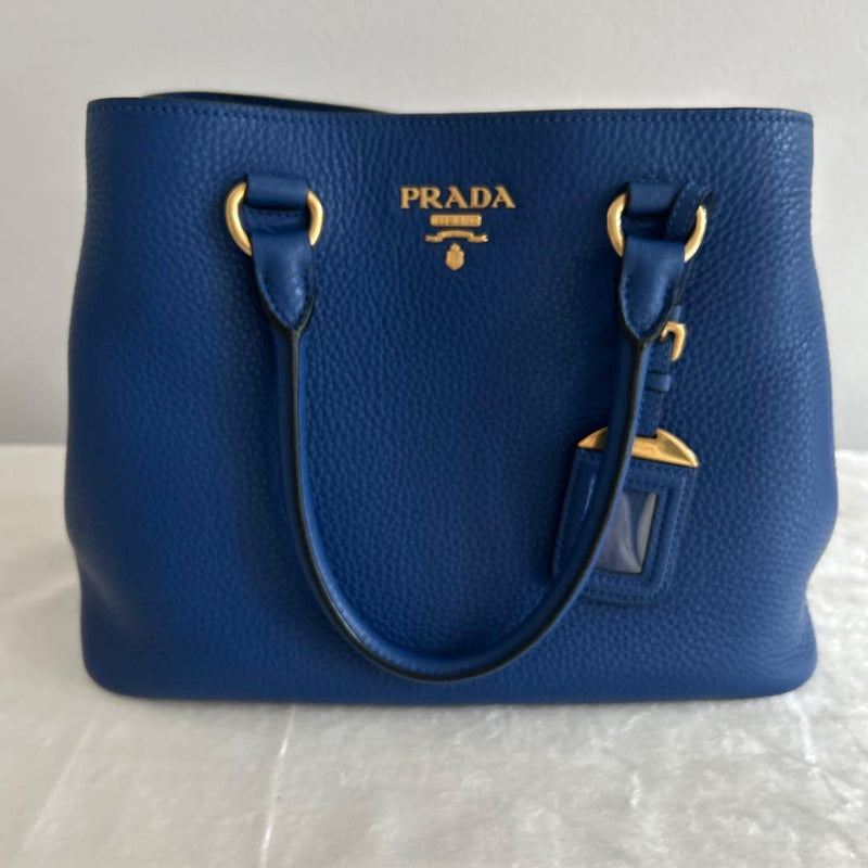 Prada Vitello Phenix 1BA058 Shoulder Bag Royal Blue Leather Tote