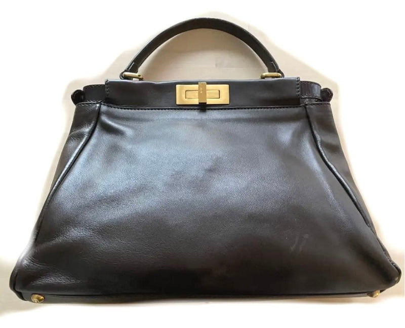 Fendi Peekaboo Medium Handbag Shoulder Bag Dark Brown Calf Leather
