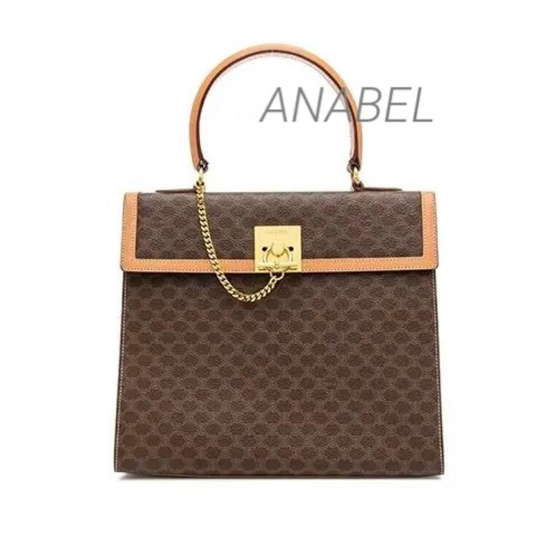 Celine Macadam Pattern Handbag Tote Brown Leather