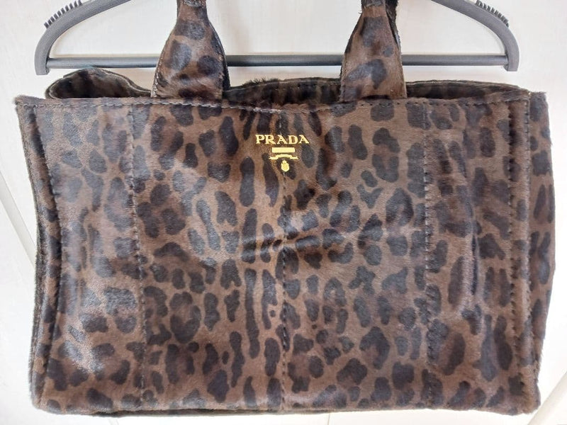 Prada Tote Bag Leopard Print Pony Hair Large Shoulder Handbag