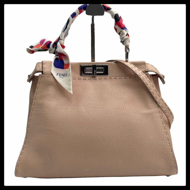 Fendi Selleria Peekaboo Medium Scarf 2WAY Handbag Tote Shoulder Bag Beige
