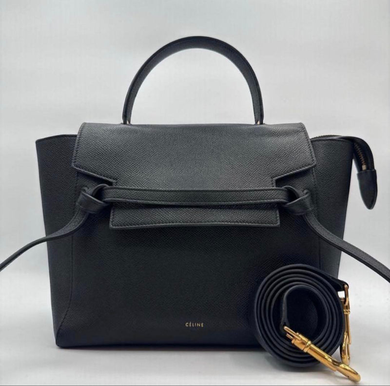 Celine Belt Bag Micro Handbag Shoulder Bag Black Leather Gold Hardware