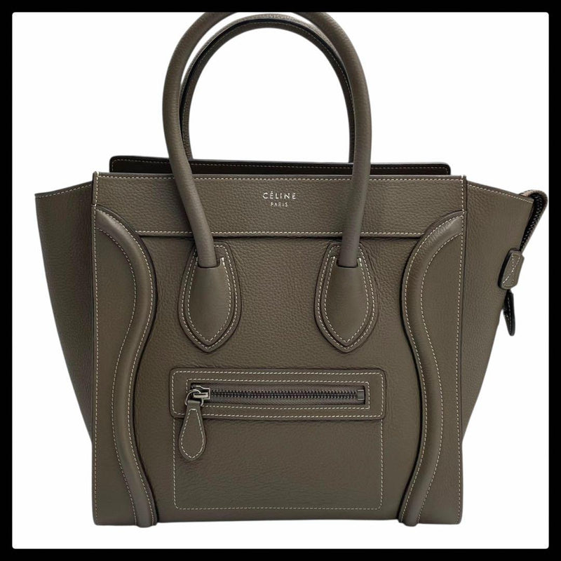 Celine Luggage Micro Shopper Handbag Greige Leather
