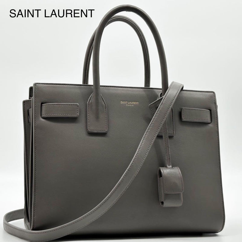 Saint Laurent Sac De Jour Baby 2-Way Handbag Shoulder Bag Grey Grain Leather