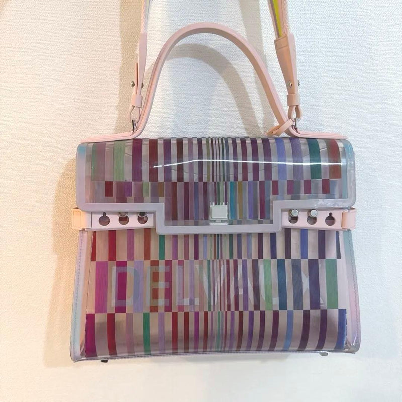 Delvaux Tempete Pvc Handbag Shoulder Bag Tote Colorful Striped