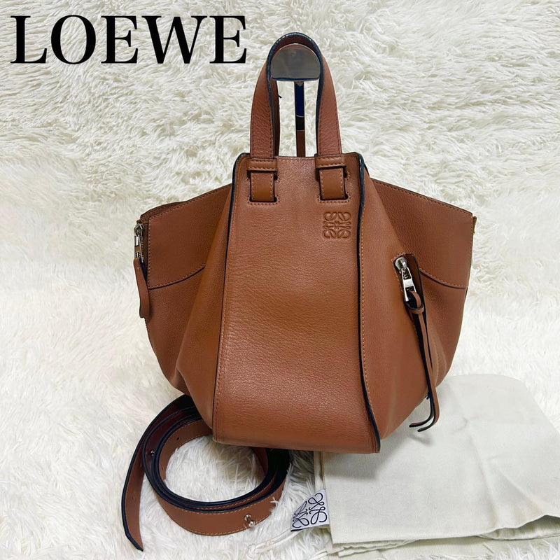 Loewe Hammock Small 2-Way Shoulder Bag Handbag Tan Brown Camel Leather