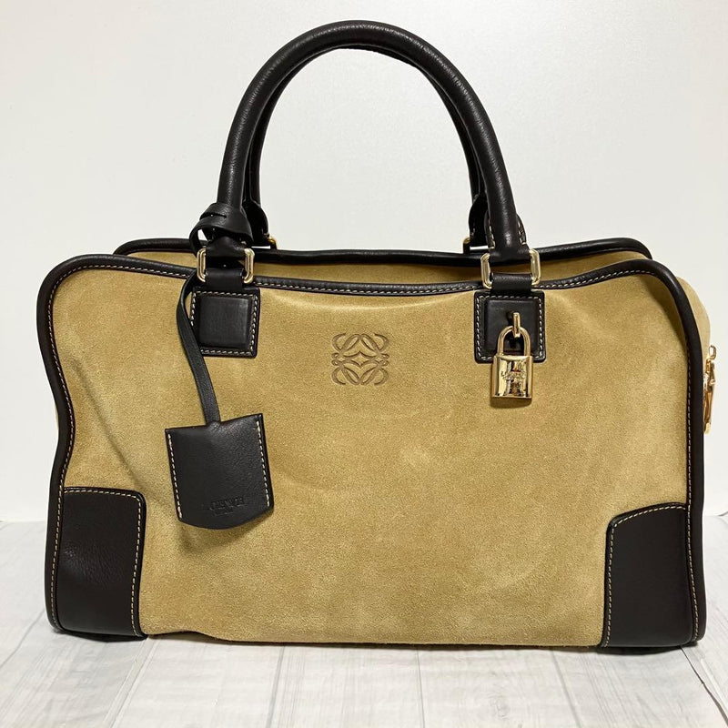 Loewe Amazona 36 Handbag Suede Beige Brown Shoulder Bag