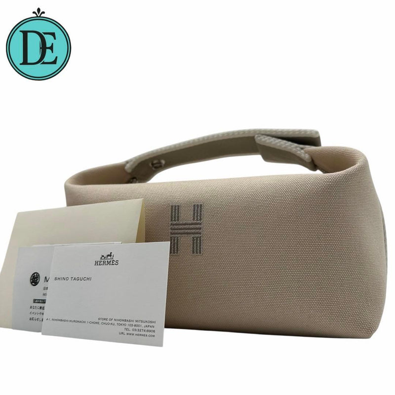 Hermes Brides A Brac Pm Handbag Pouch Cotton Canvas Natural Silver Hardware