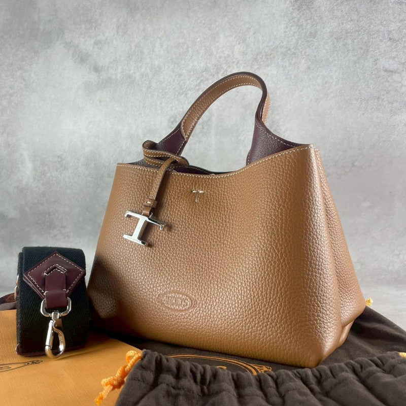 Tods T Timeless 2WAY Handbag Shoulder Bag Grain Leather Brown Bordeaux