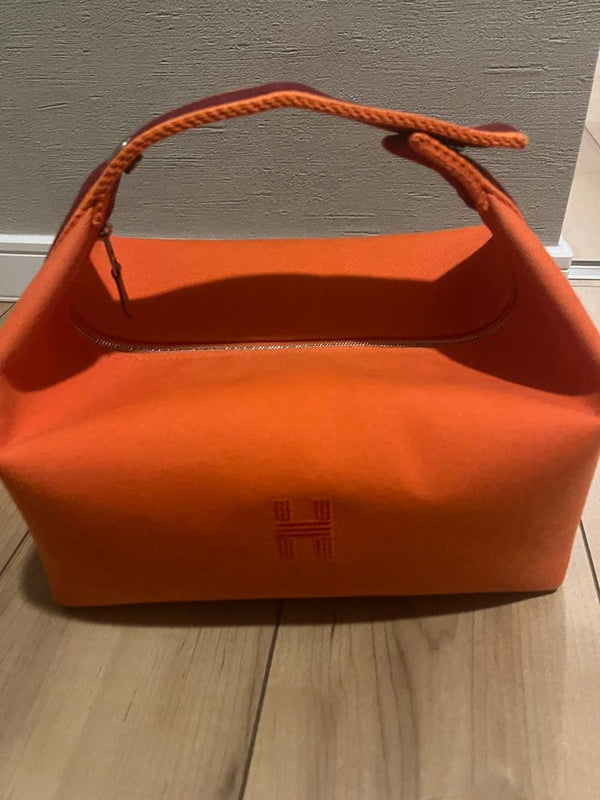 Hermes Brid-a-brac Gm Pouch Cosmetic Bag Orange Canvas