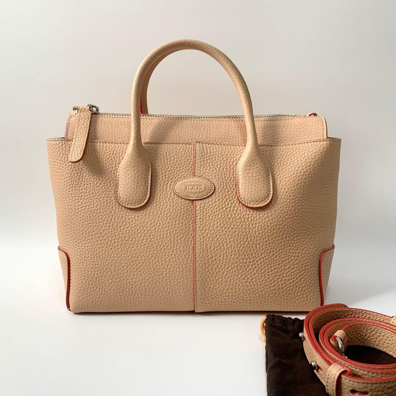 Tods Di Bag Small 2-Way Handbag Leather Light Brown Orange Shoulder Bag