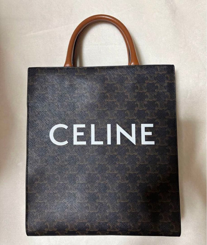 Celine Small Vertical Cabas Tote Handbag Triomphe Canvas Calfskin Black