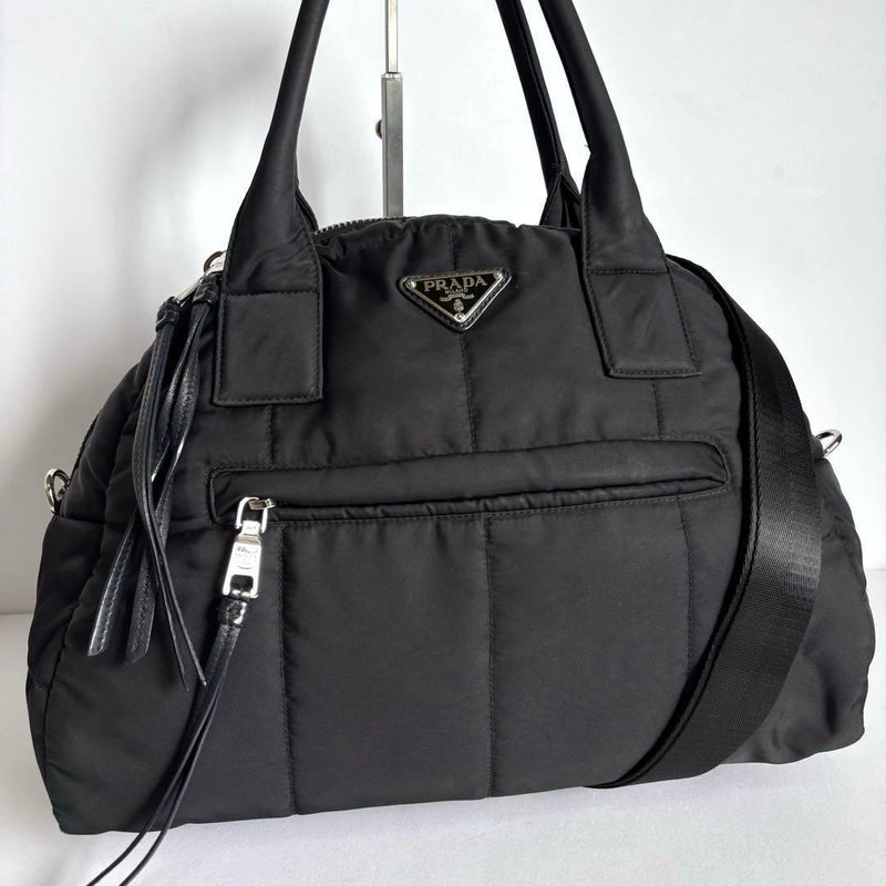 Prada Tessuto Bomber 2-Way Handbag Shoulder Bag Nylon Black