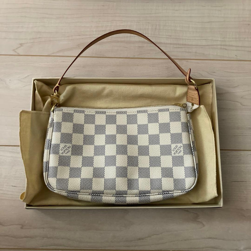 Louis Vuitton Damier Azur Shoulder Bag Canvas Leather White