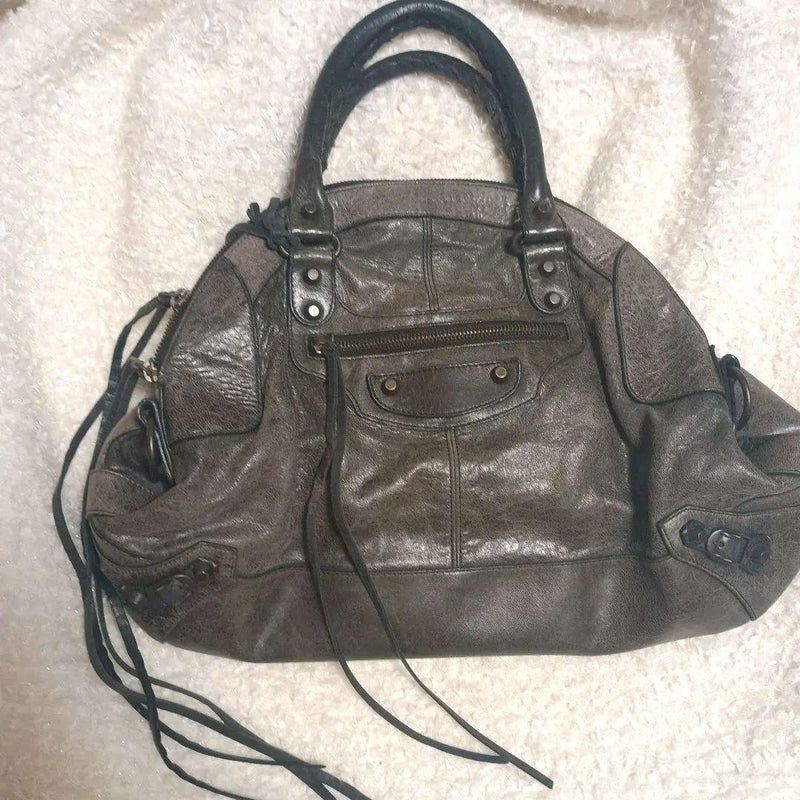 Balenciaga Leather Handbag Tote Bag Dark Gray