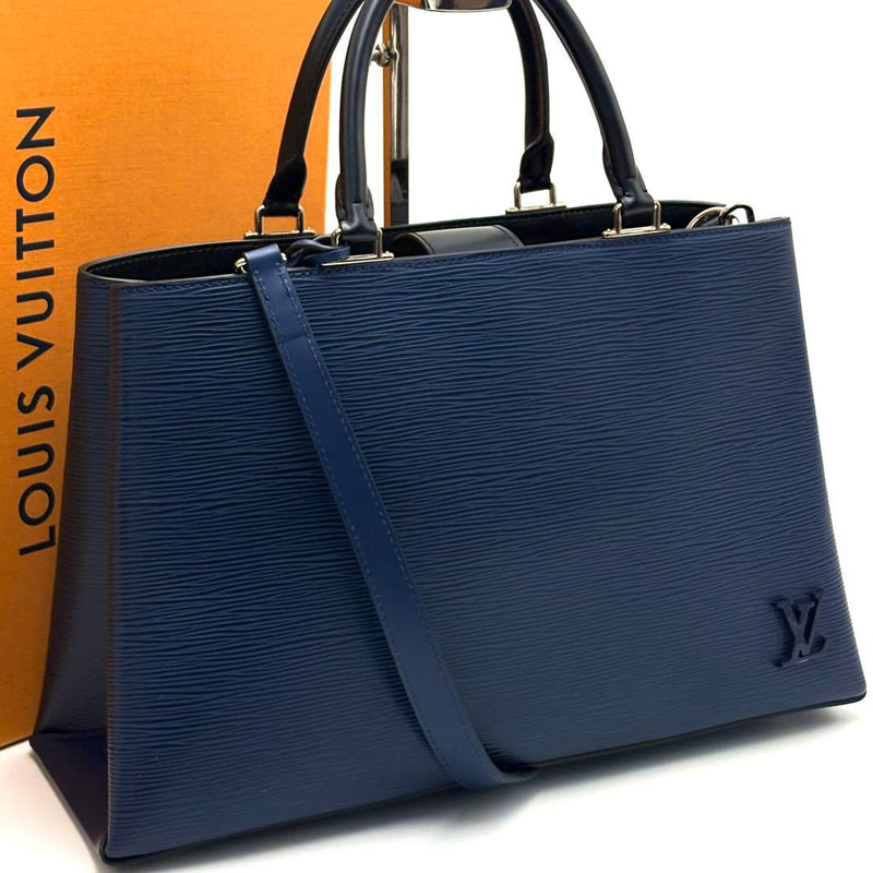 Louis Vuitton Epi Cléber Mm M51328 2way Handbag Shoulder Bag Leather Indigo Blue