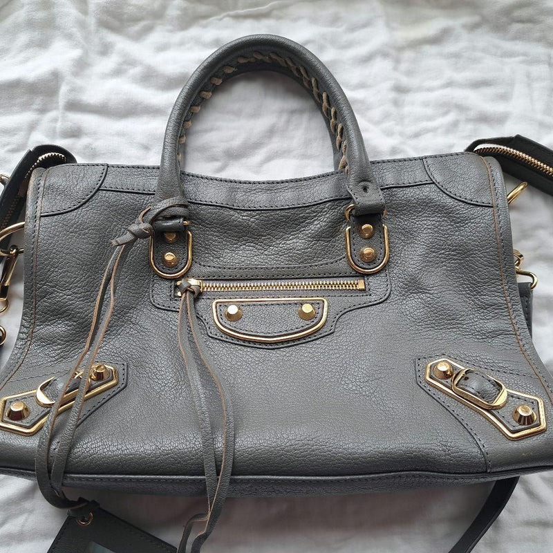 Balenciaga Handbag Shoulder Bag Leather Grey Gold Hardware