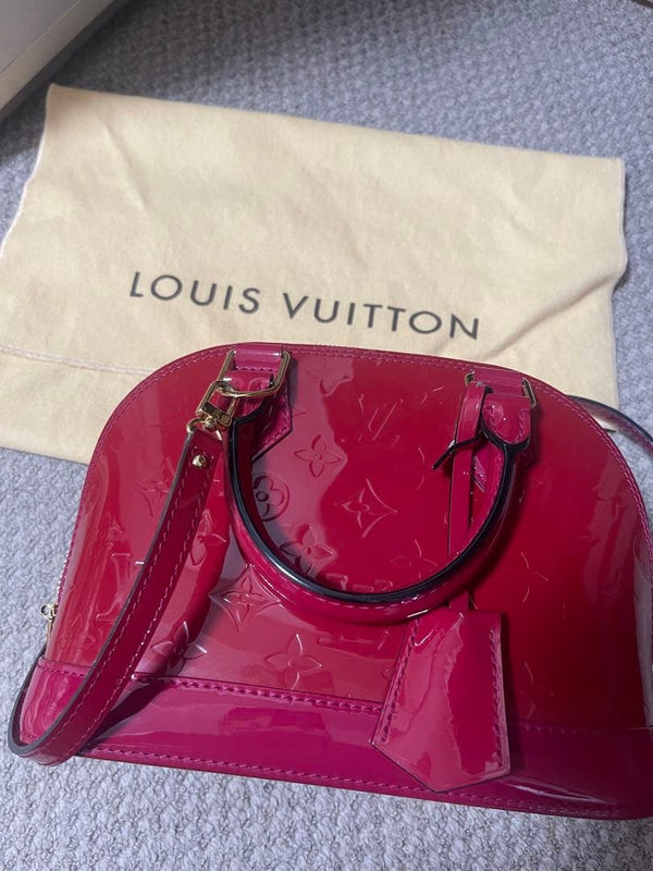 Louis Vuitton Monogram Vernis Alma Bb Handbag Rose Indien Patent Leather Gold