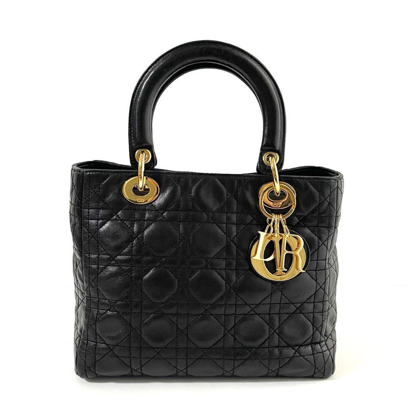 Lady Dior Cannage Handbag Lambskin Black Gold Hardware