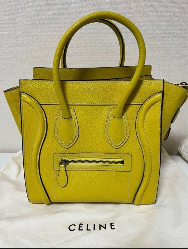 Celine Luggage Micro Shopper Handbag Cowhide Leather Yellow