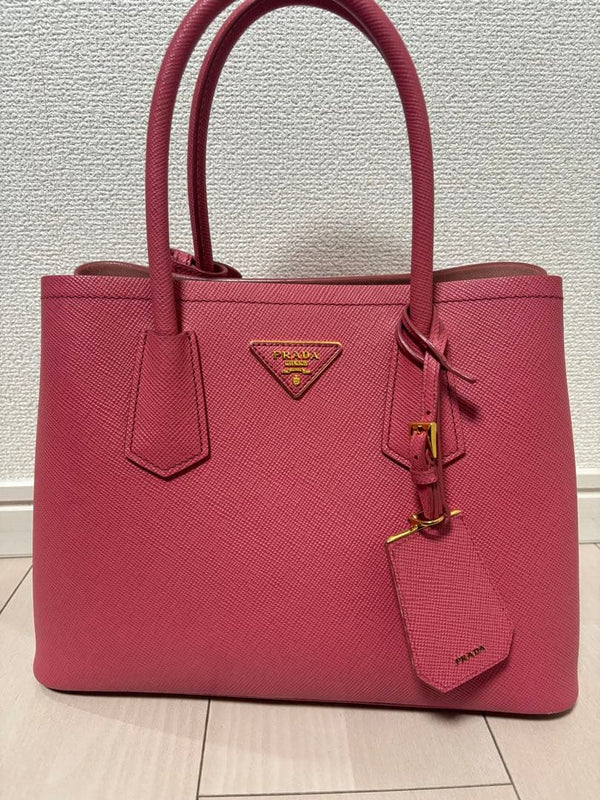 Double Bag Saffiano Leather Pink Handbag Shoulder Bag Gold Hardware