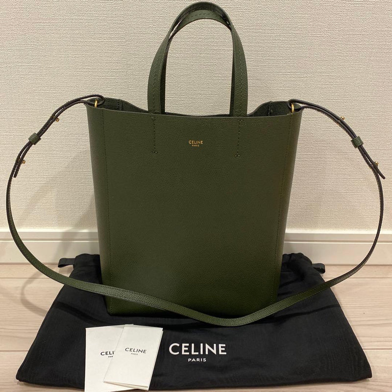 Celine Cabas Small 2-Way Crossbody Bag Grained Calfskin Moss Green