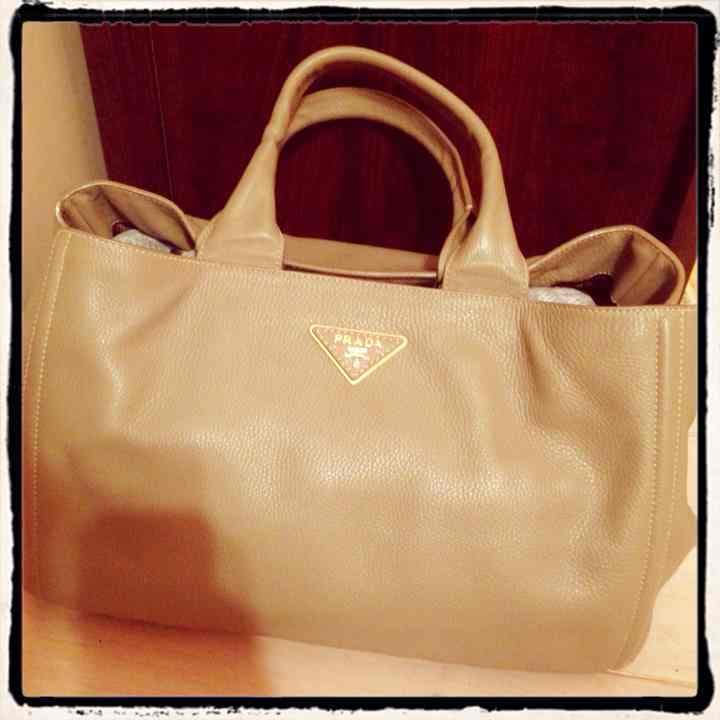 Prada Canapa Leather Tote Bag Greige Handbag