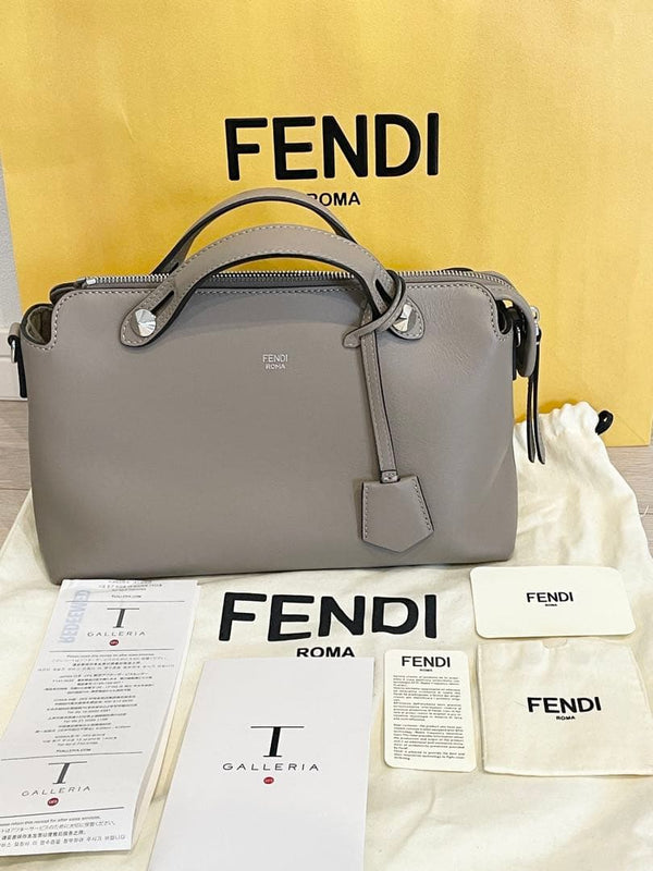 Fendi By The Way Handbag Shoulder Bag Greige Leather