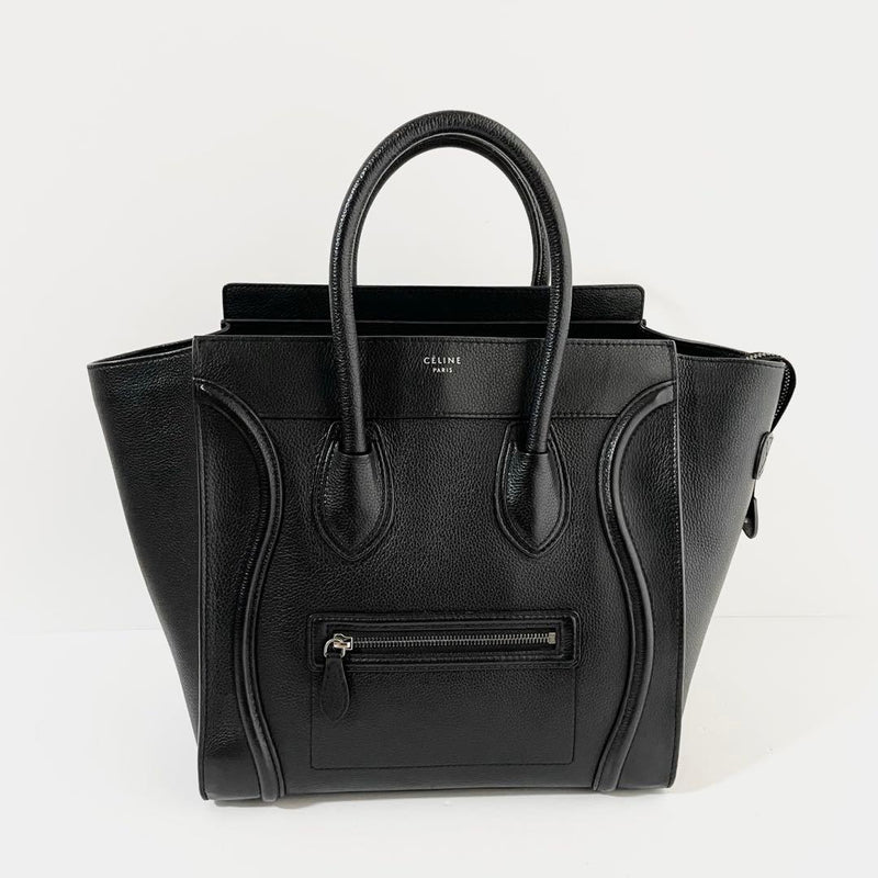Celine Luggage Mini Handbag Tote Bag Black Drummed Calfskin Silver Hardware