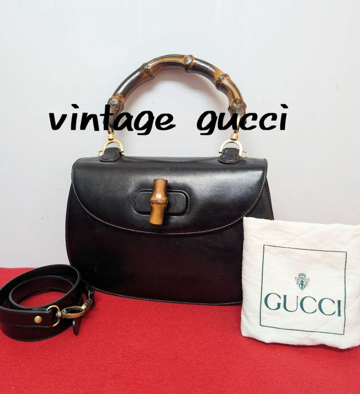 Gucci Bamboo Turnlock 2-way Handbag Shoulder Bag Black Leather