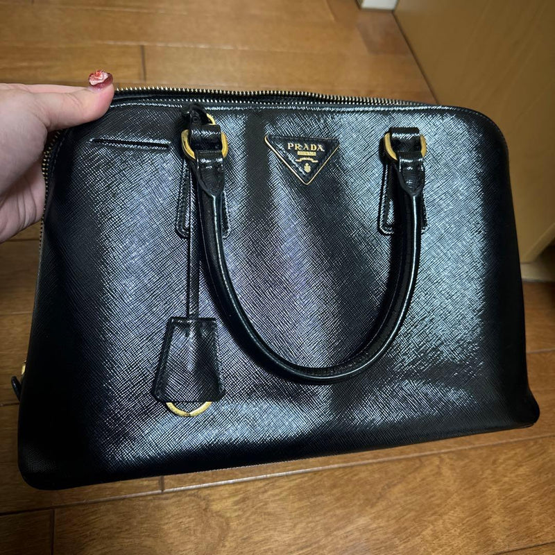 Prada Saffiano Handbag Leather Glossy Black