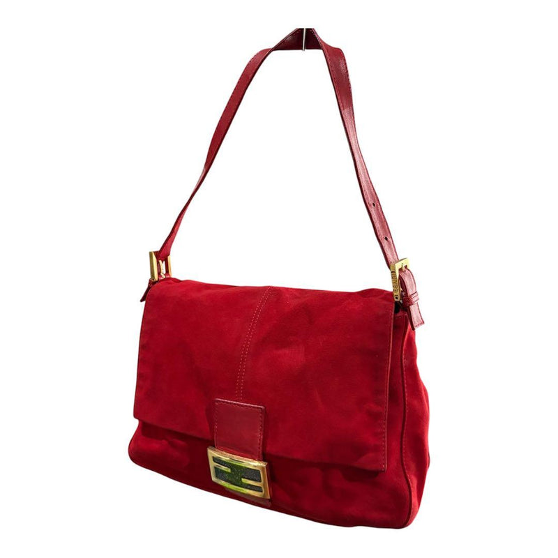 Fendi Mamma Baguette Shoulder Bag Suede Red