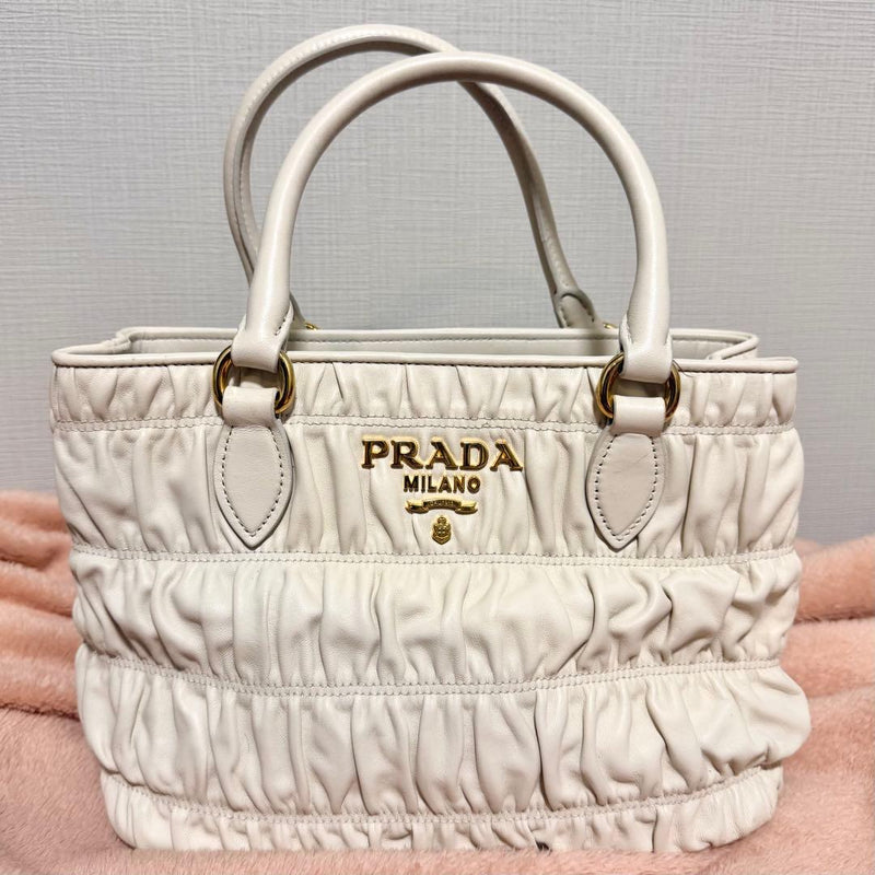 Prada Gathered Bag 1BA172 Handbag Nappa Gaufre Leather White