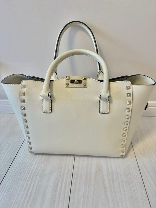 Valentino Garavani Rockstud 2way Handbag Shoulder Bag Leather Off-white Gold